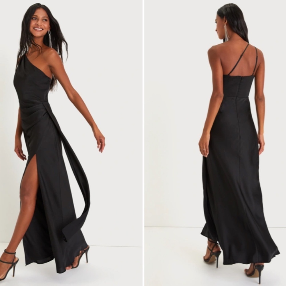 LULU's Sexy Prom Wedding Bridesmaid Elegant Satin One Shoulder Elegant Gown - Picture 1 of 7